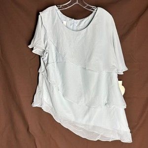 NEW Lan Ting Bride Blouse Size 16 Baby Blue Boho Tier Asymmetric Sheer Lined Top